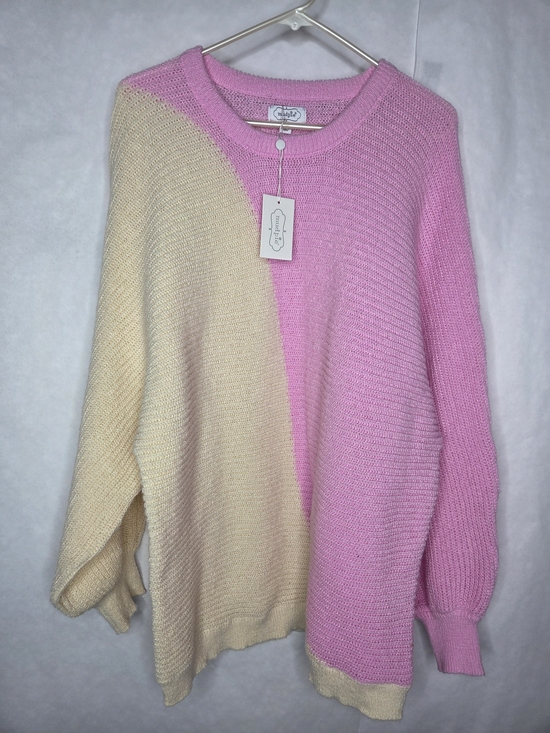 Mud Pie Sweaters - Mud Pie Two-Tone Pink and Cream Crewneck Sweater